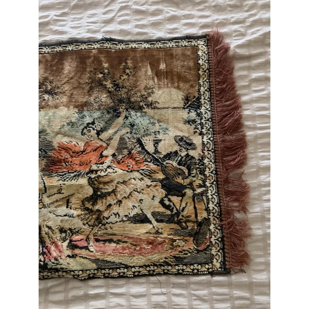 Vintage Victorian‎ European Tapestry 14x42, tassles, street party scene